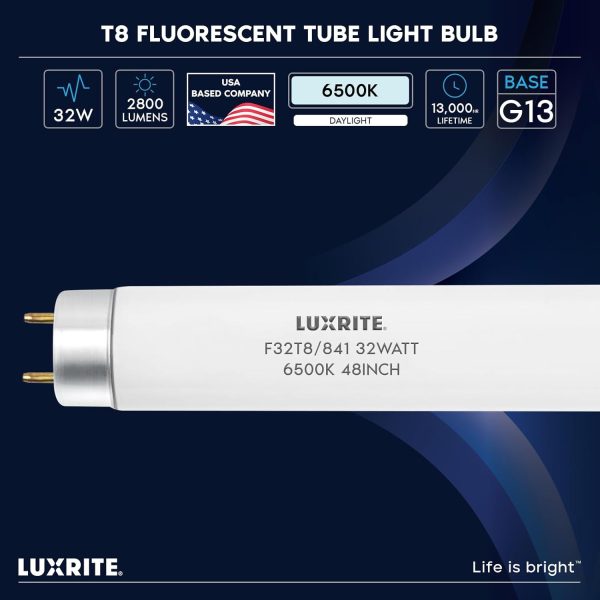 LUXRITE T8 Fluorescent Tube 6500K Daylight 32W Bulbs-4