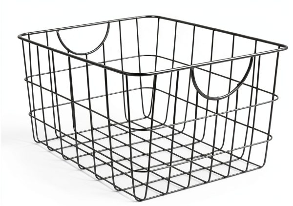 Large Wire Basket with Handle by Spectrum Black Metal Bin 15x15x8-0
