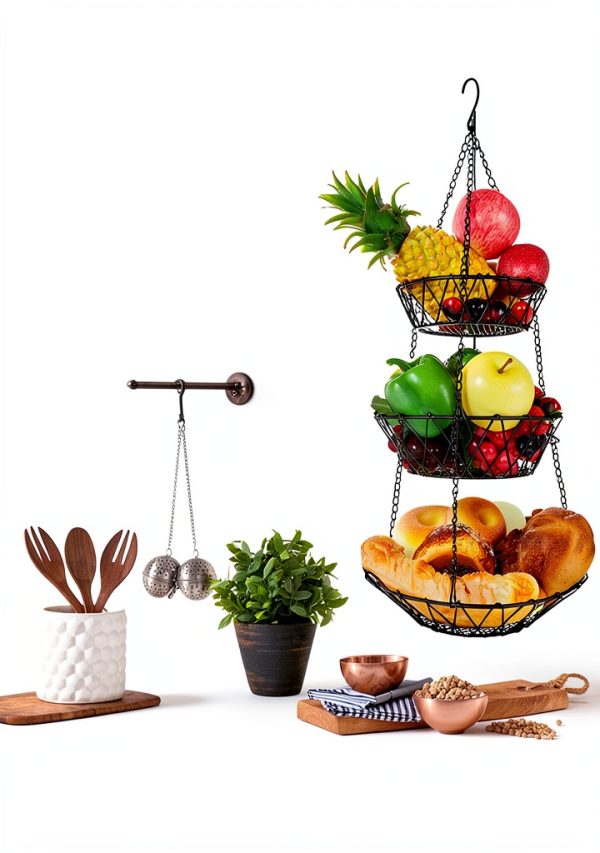 3 Tier Hanging Basket WILLIZTER Iron Kitchen Storage Revolving Hook-2