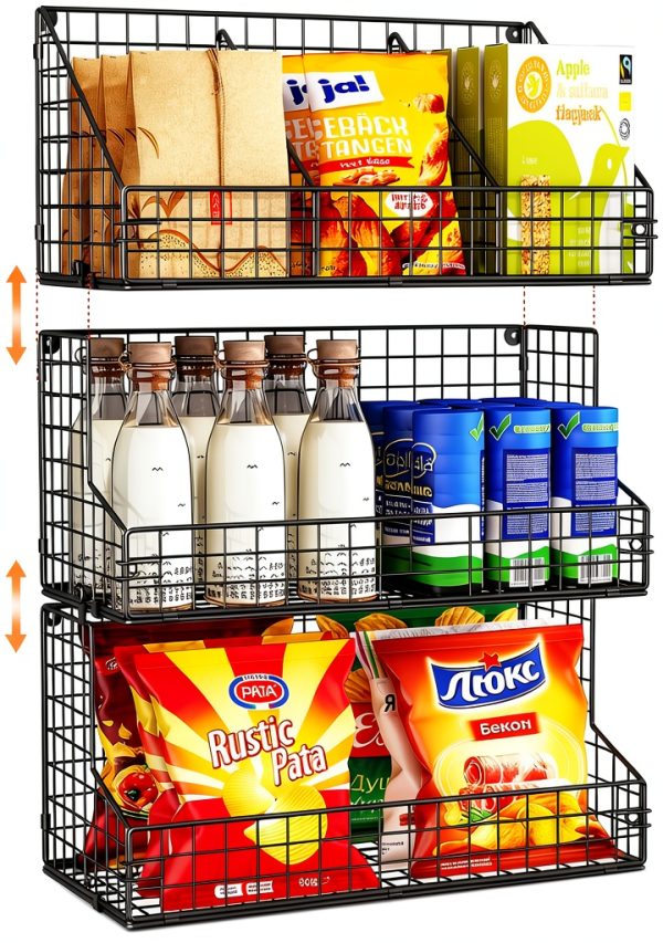 Snack Organizer X-cosrack 3 Tier Wire Basket Black Wall Mount-0