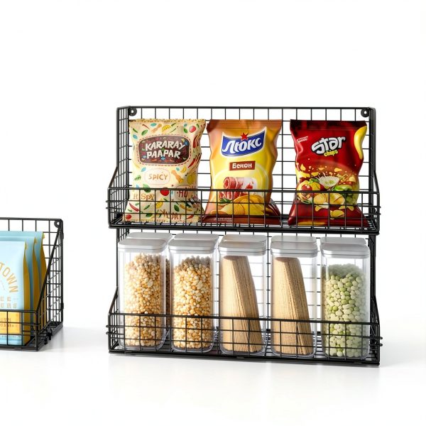 Snack Organizer X-cosrack 3 Tier Wire Basket Black Wall Mount-4