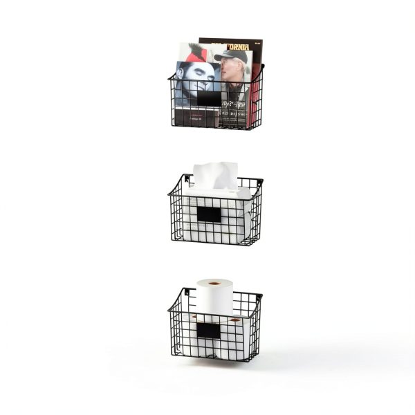 Wall Mounted Bin Basket Xcosrack 3 Pack Metal Wire with 5 Hooks-3