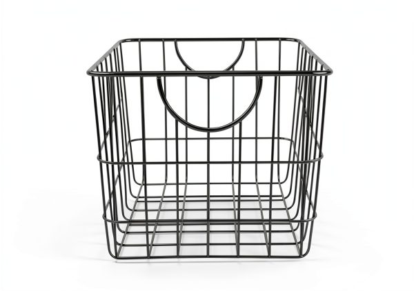 Large Wire Basket with Handle by Spectrum Black Metal Bin 15x15x8-2