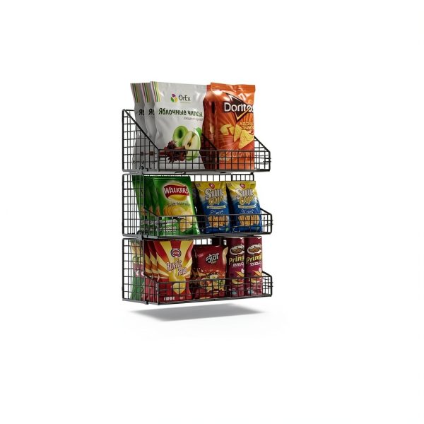 Snack Organizer X-cosrack 3 Tier Wire Basket Black Wall Mount-3