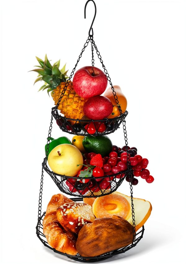 3 Tier Hanging Basket WILLIZTER Iron Kitchen Storage Revolving Hook-0