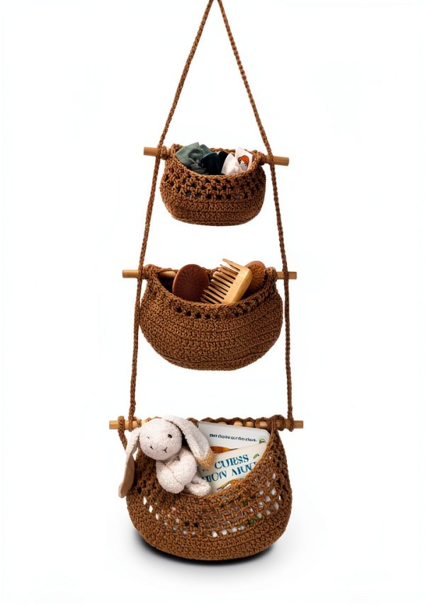 Cotton Hanging Fruit Basket JMZ E Home 3-Tier Woven Basket Boho Brown-6
