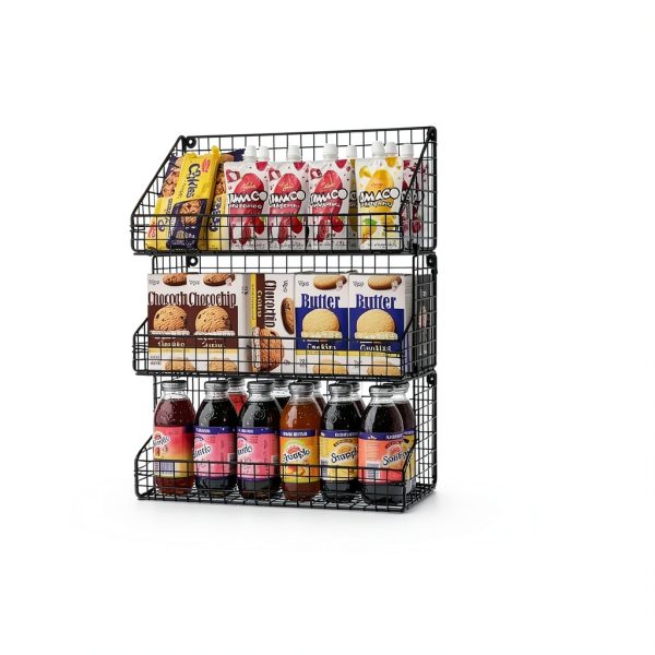 Snack Organizer X-cosrack 3 Tier Wire Basket Black Wall Mount-5