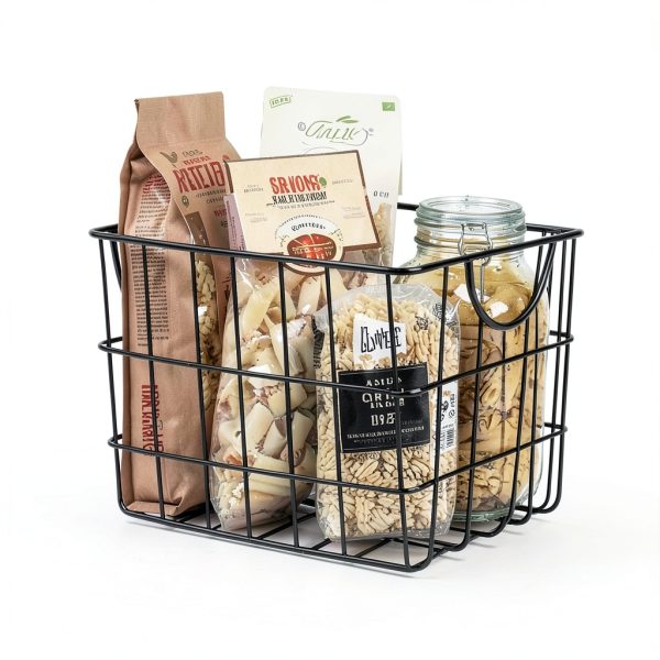 Large Wire Basket with Handle by Spectrum Black Metal Bin 15x15x8-4