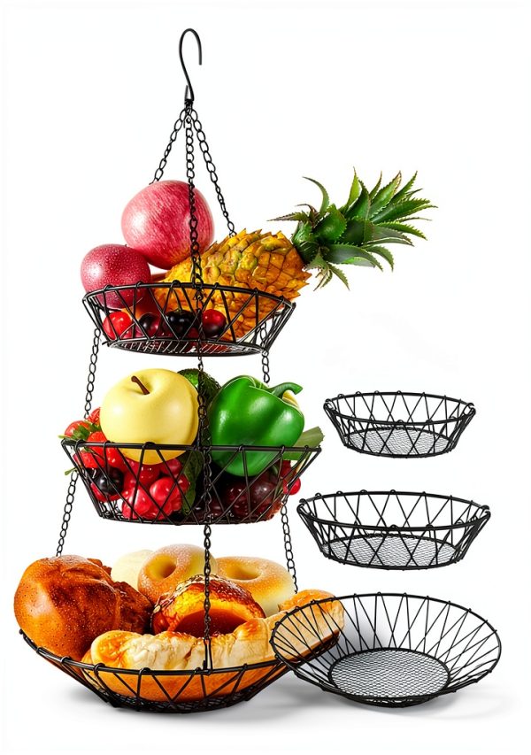 3 Tier Hanging Basket WILLIZTER Iron Kitchen Storage Revolving Hook-3