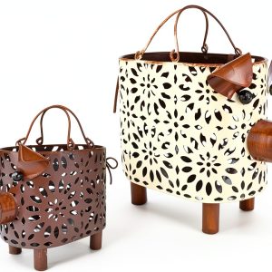 Metal Decorative Small Baskets Zoreal Pig Design Set of 2 White-0