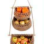 Cotton Hanging Fruit Basket JMZ E Home 3-Tier Woven Basket Boho Brown-0