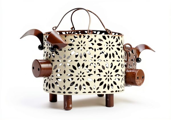 Metal Decorative Small Baskets Zoreal Pig Design Set of 2 White-4