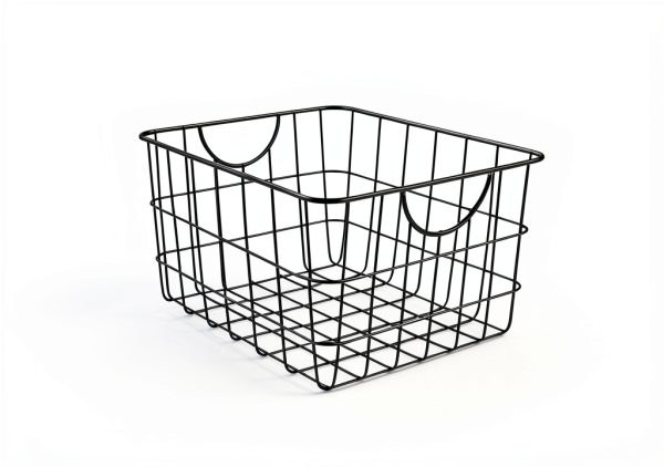 Large Wire Basket with Handle by Spectrum Black Metal Bin 15x15x8-5