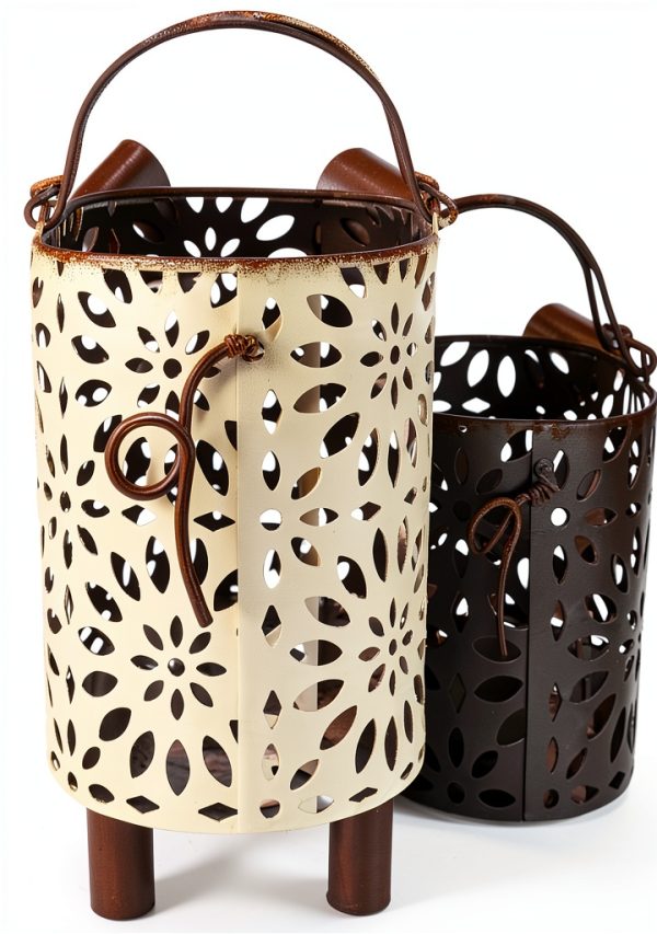 Metal Decorative Small Baskets Zoreal Pig Design Set of 2 White-6