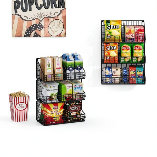 Snack Organizer X-cosrack 3 Tier Wire Basket Black Wall Mount-2