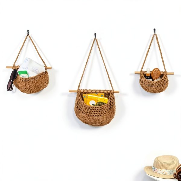 Cotton Hanging Fruit Basket JMZ E Home 3-Tier Woven Basket Boho Brown-4