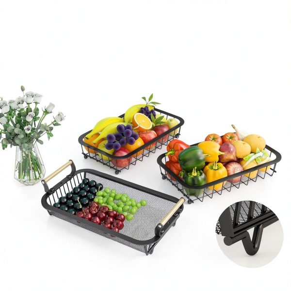 3 Tier Fruit Basket Bowl Miyawell Black Wire Stand Banana Hangers-4