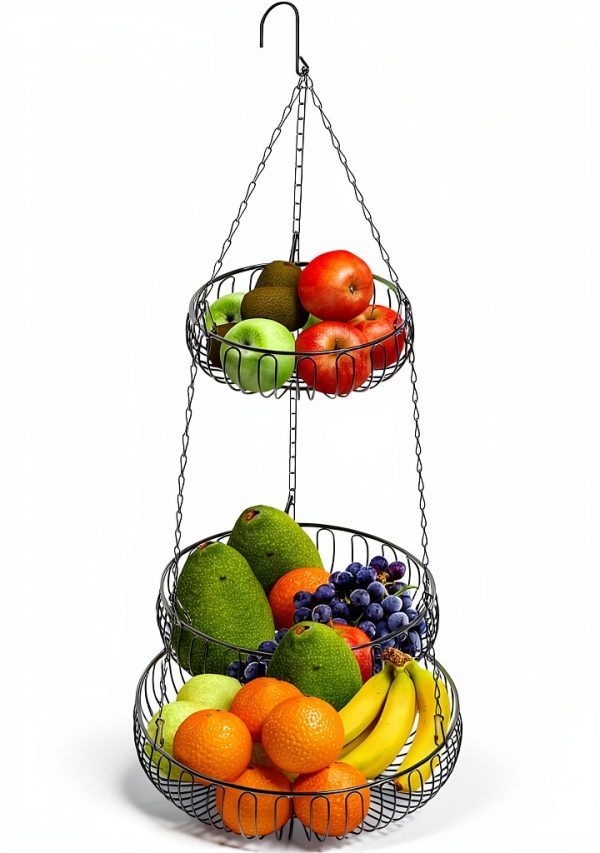 Adjustable Hanging Fruit Basket Simple Houseware Oblate Black-6