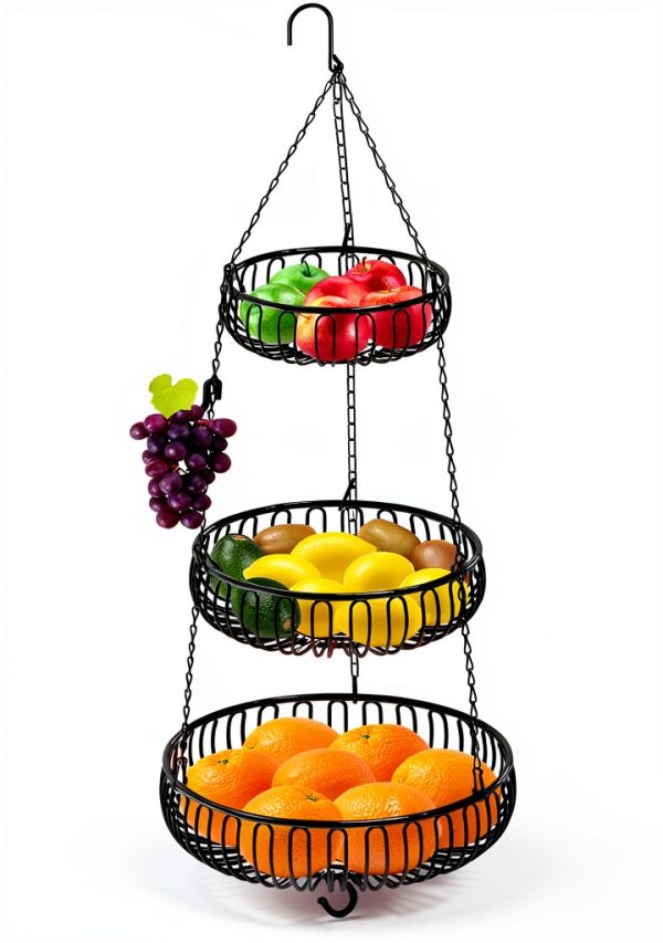 Adjustable Hanging Fruit Basket Simple Houseware Oblate Black-0