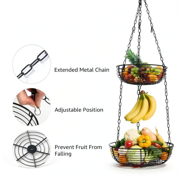 HULISEN 3 Tier Hanging Fruit Basket with Banana Hook Wire Organizer-4