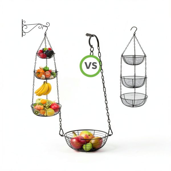 HULISEN 3 Tier Hanging Fruit Basket with Banana Hook Wire Organizer-7