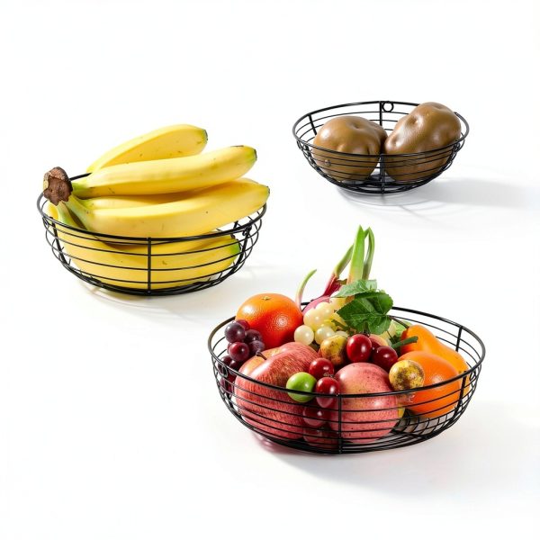 HULISEN 3 Tier Hanging Fruit Basket with Banana Hook Wire Organizer-2