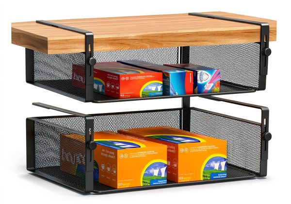 Under Shelf Basket Organizer AmonHouseware Large Black 2‑Pack-0