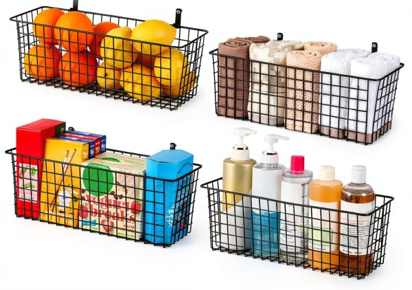 Hanging Wall Mount Storage Baskets Extra Large AOZITA Black 4 Piece-4