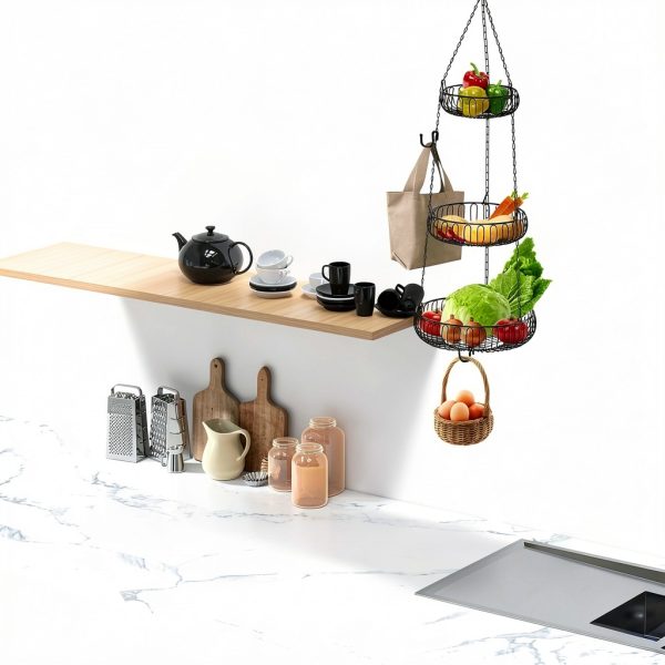 Adjustable Hanging Fruit Basket Simple Houseware Oblate Black-3