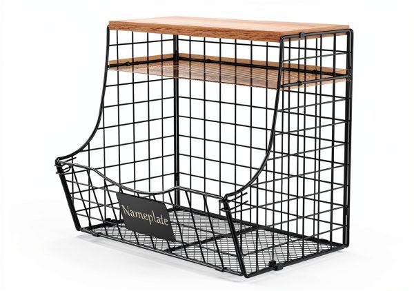3 Pack Fruit Basket for Kitchen with Wood Lid - Counter&Wall Mounted Onion and Potato Storage with Nameplate, Stackable Storage Basket, Hanging Metal Wire Baskets Kitchen Countertop Organizer Pantry-6