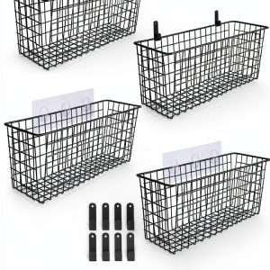 Hanging Wall Mount Storage Baskets Extra Large AOZITA Black 4 Piece-0