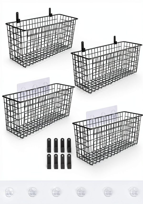 Hanging Wall Mount Storage Baskets Extra Large AOZITA Black 4 Piece-0