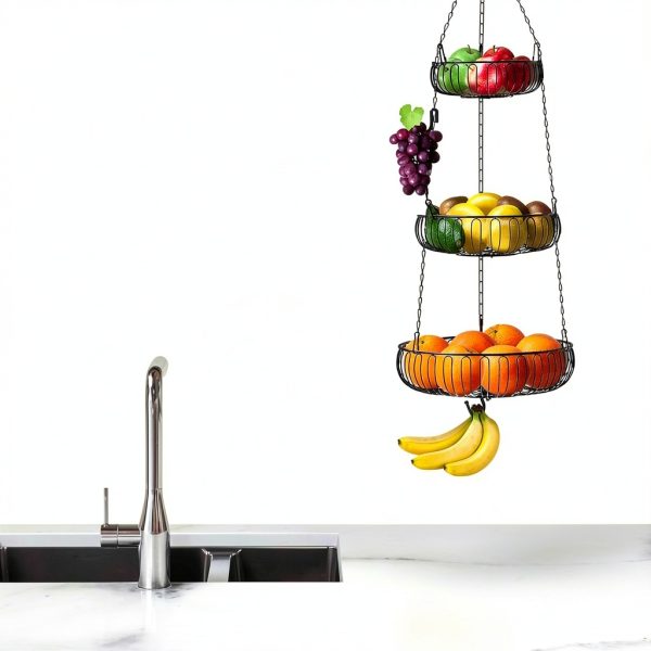 Adjustable Hanging Fruit Basket Simple Houseware Oblate Black-2