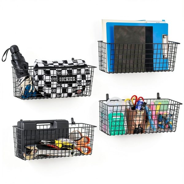 Hanging Wall Mount Storage Baskets Extra Large AOZITA Black 4 Piece-7
