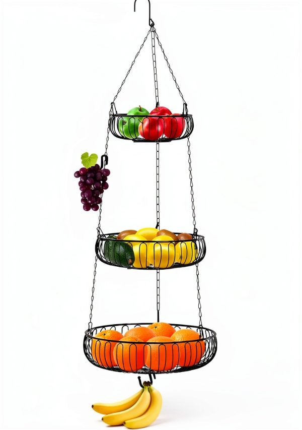 Adjustable Hanging Fruit Basket Simple Houseware Oblate Black-5