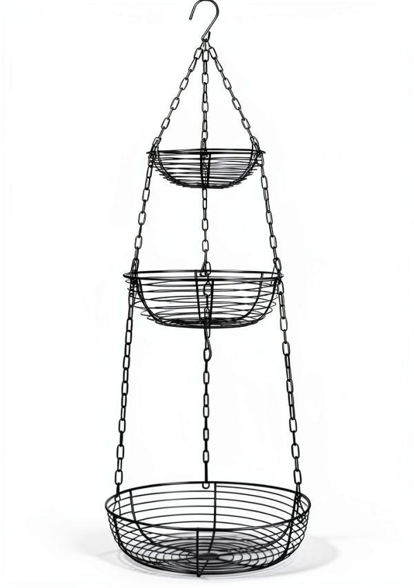 HULISEN 3 Tier Hanging Fruit Basket with Banana Hook Wire Organizer-3