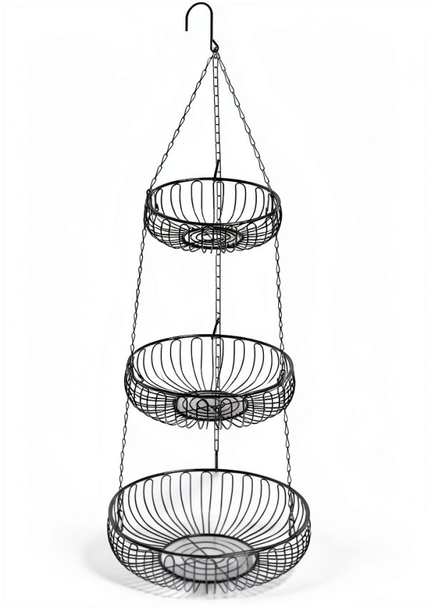 Adjustable Hanging Fruit Basket Simple Houseware Oblate Black-7