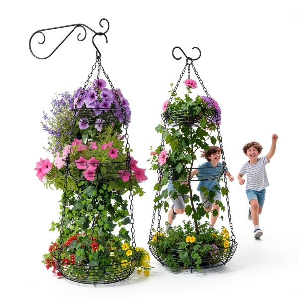 HULISEN 3 Tier Hanging Fruit Basket with Banana Hook Wire Organizer-6