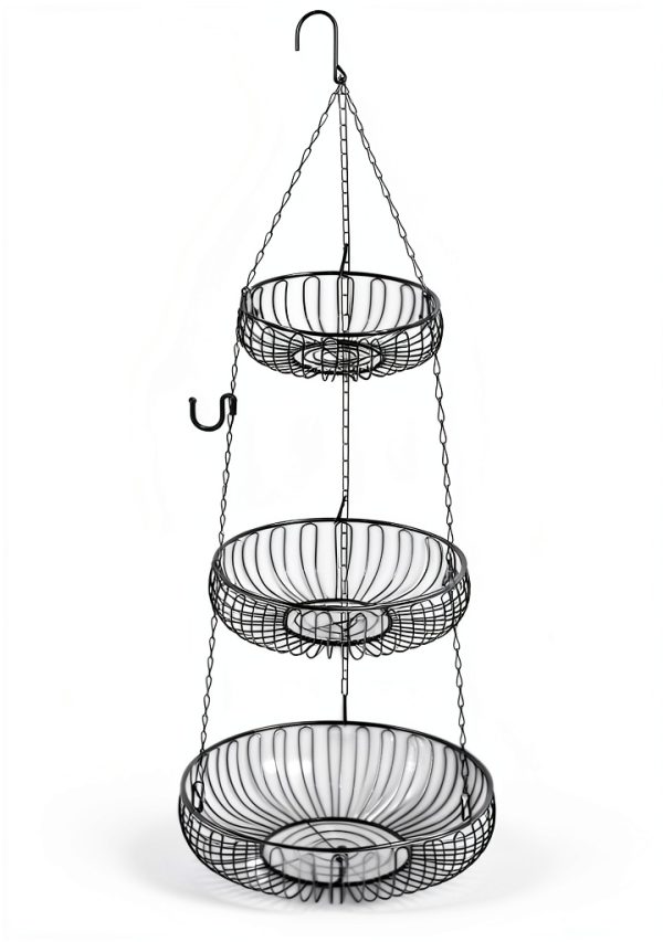 Adjustable Hanging Fruit Basket Simple Houseware Oblate Black-1