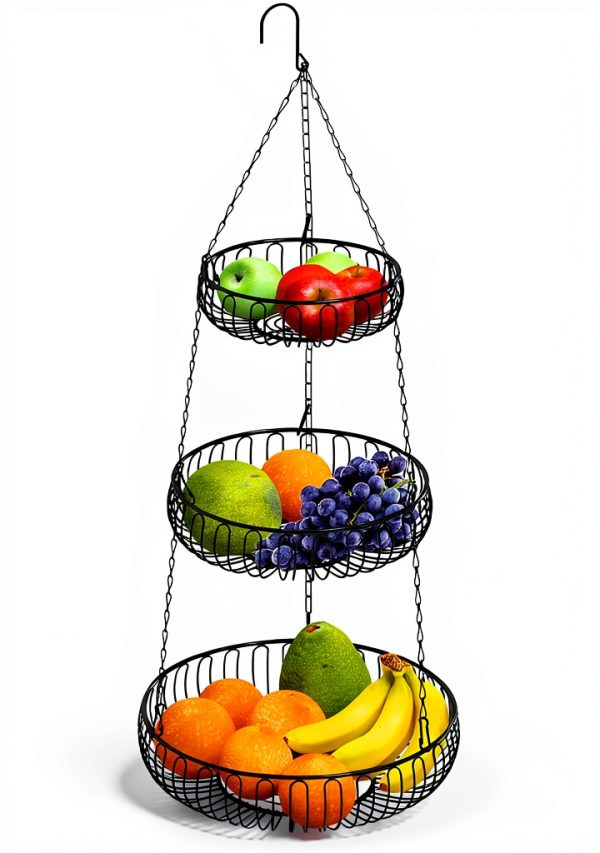 Adjustable Hanging Fruit Basket Simple Houseware Oblate Black-4