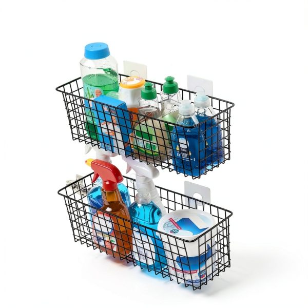 Hanging Wall Mount Storage Baskets Extra Large AOZITA Black 4 Piece-8