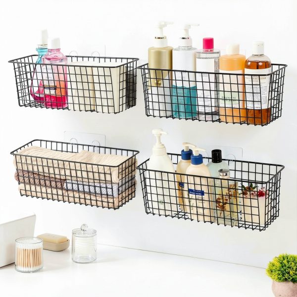 Hanging Wall Mount Storage Baskets Extra Large AOZITA Black 4 Piece-5