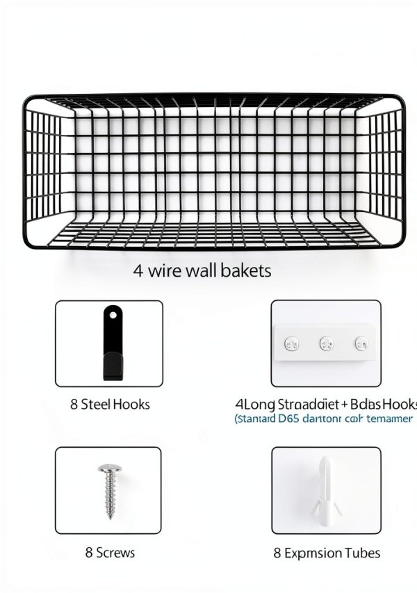 Hanging Wall Mount Storage Baskets Extra Large AOZITA Black 4 Piece-2